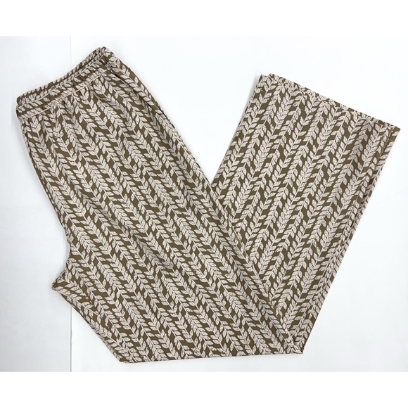 Coldwater Creek Light Brown and Cream Printed Leaves Pull On Pants